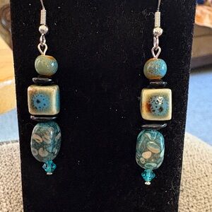 Hand Crafted Turquoise Stone and Clay Artisan Earrings
